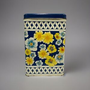 Vintage 1989 Equal Sugar Substitute Nutrasweet Blue & Yellow Floral Tin *Empty